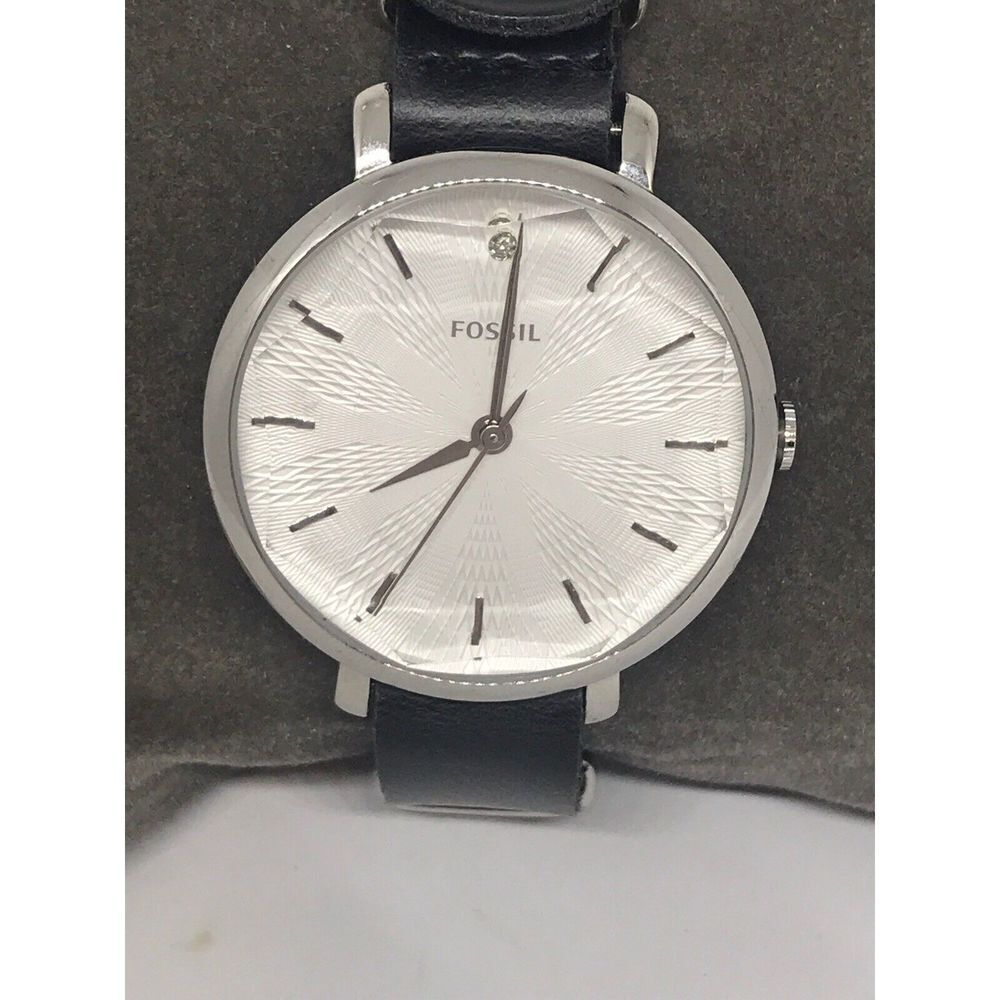 Fossil Le1032 Women's Black Leather Analog White Dial Quartz Genuine Watch No36